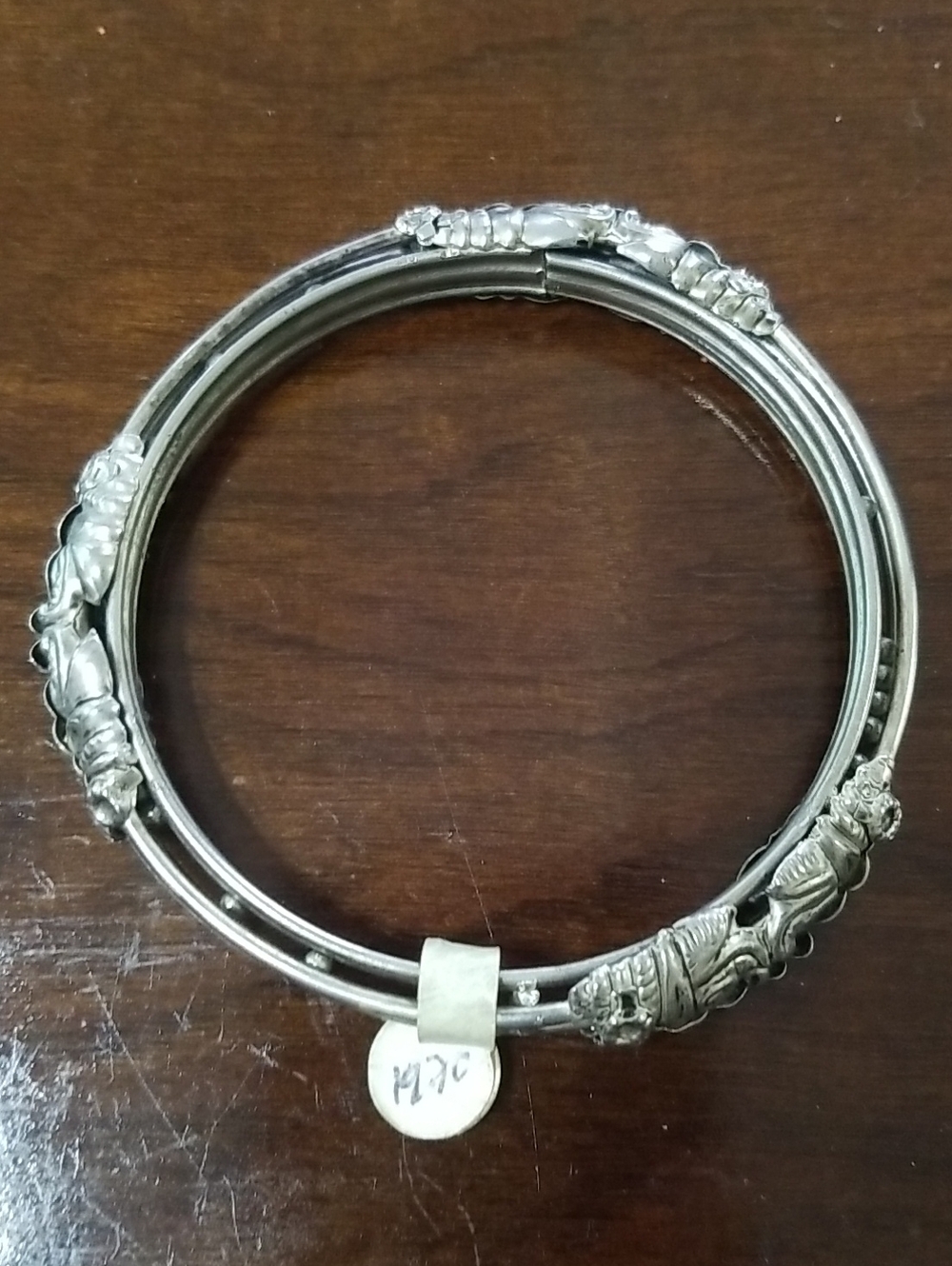Rare Bangle Bracelet Marked 1970 Laughing Elephants With Moving Silver Beads